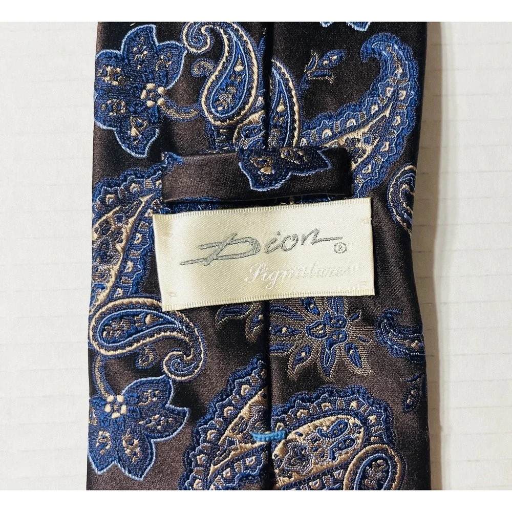 Vintage Dion Signature Necktie Men's OS‎ Brown Blue Paisley 80s Academia Office
